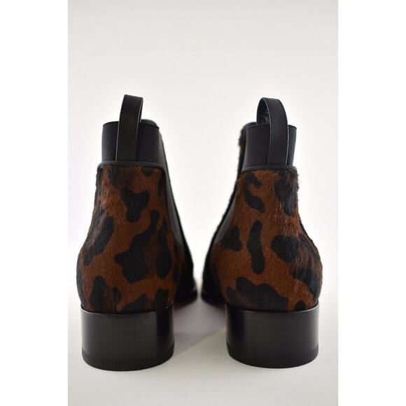 Christian Louboutin Marmada Flat Black Leopard Pony Fur Chelsea Ankle Boot 37.5 - Picture 10 of 11